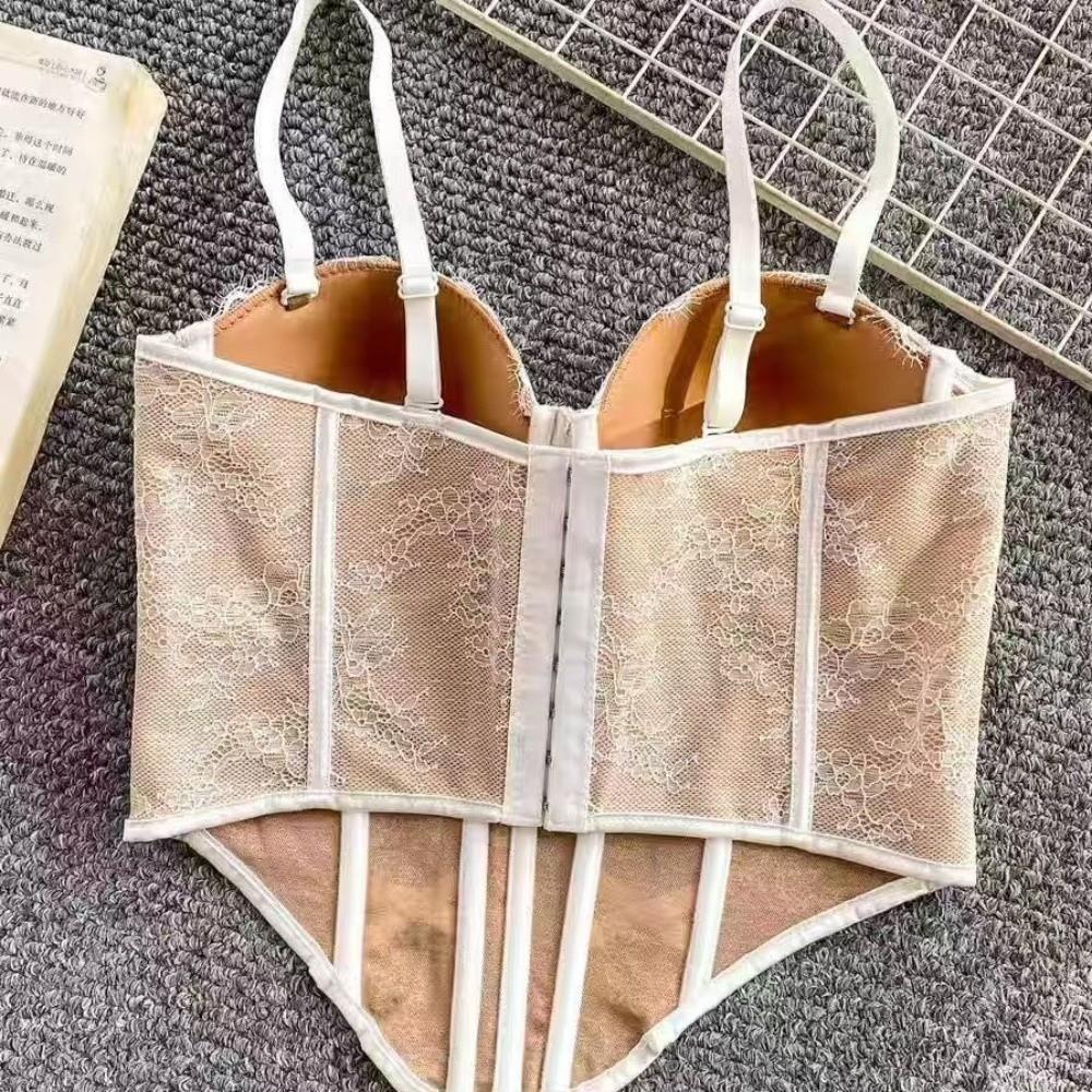 Fishbone Lace Corset Bottoming Shirt Girl's Suspender Vest Chic Slim Lace Crop Top Lady