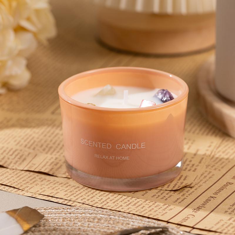 Home Relaxing Luxury Crystal Aromatherapy Scented Candle Soy Wax Custom Aroma Crystal Scented Candles with Crystal 90g&Rose