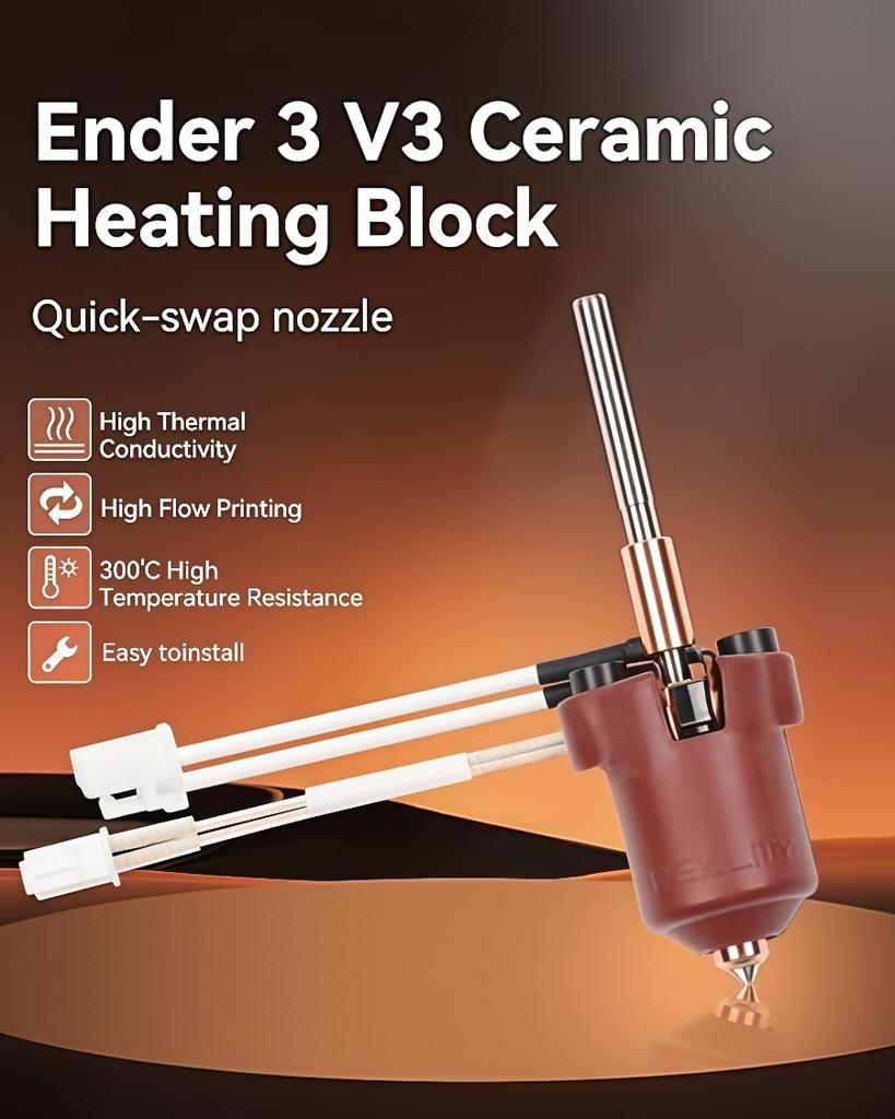 Creality Ender 3 V3 Plus Ceramic Heating Block Kit, 300°C High Temperature and 600mm/s High-Speed Printing 60W Fast Hotend