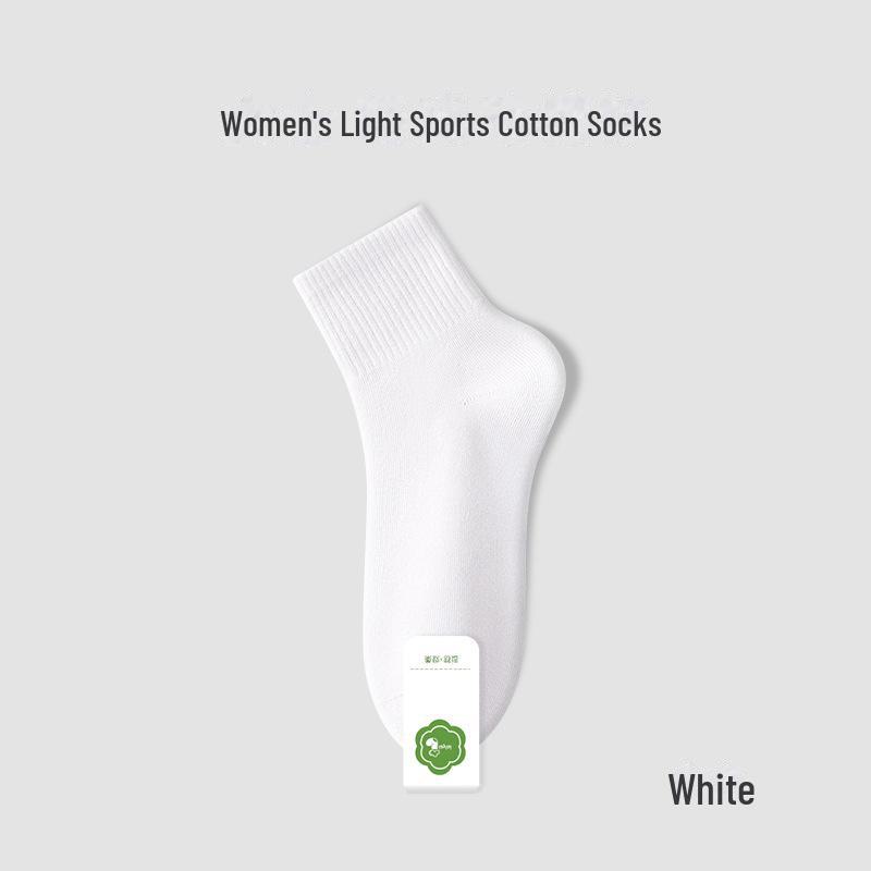 Women's Cotton Medium Tube Solid Color Sports Socks - Spring & Autumn, Boneless Design, Short Length.