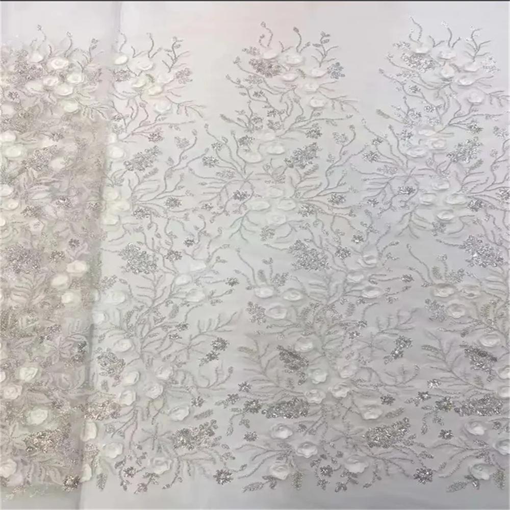 African 3D Flowers Sequins 2025 Latest Hot On Sale African French Party Lace Fabric Tulle Nigerian Lace Fabric For Wedding Dress