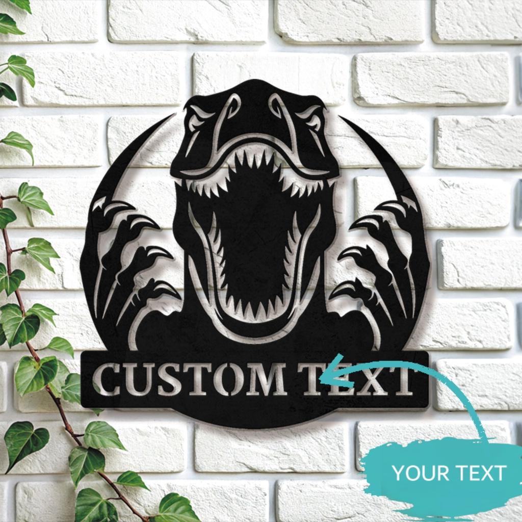 Personalized T-Rex Dinosaur Metal Sign Rustic Wall Art Home Office Man Cave Decor Durable Unique Gift