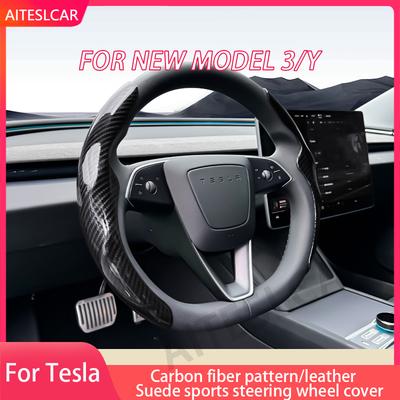 ACR3 Para Model 3/Y Highland Juniper Capa do Volante Fibra de Carbono Couro Anti-Pelo Esportivo Acessórios para Carro
