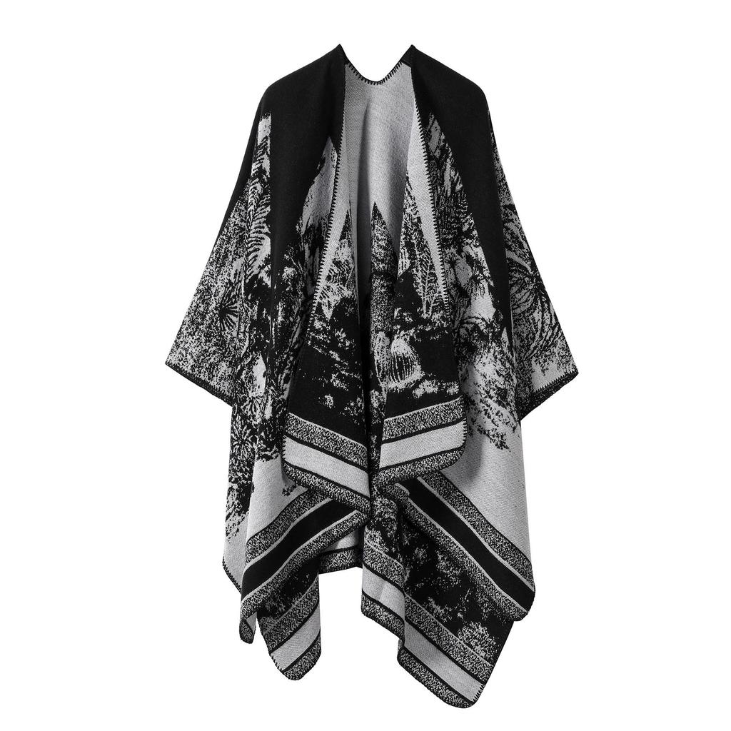 Women's Double-Sided Tassel Shawl Cloak - Classic Slit Design, Warm Travel Cape