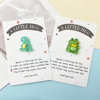 Yousheng Pocket Hug Cartoon Dinosaur Decoration with Greeting Card A Little Hug Green Frog Resin Ornament Friends Family Birthday Anniversary Gift