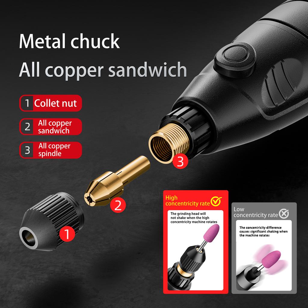 Mini Power Carving Tool Electric Grinder Polisher Cordless Engraver Rechargeable Cordless Rotary Tool 6 Speeds 18000 RPM
