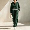 1116 Autumn and Winter New European and American Striped Spliced Half-zipper Sweater and Wide-leg Sweatpants Suit for Women