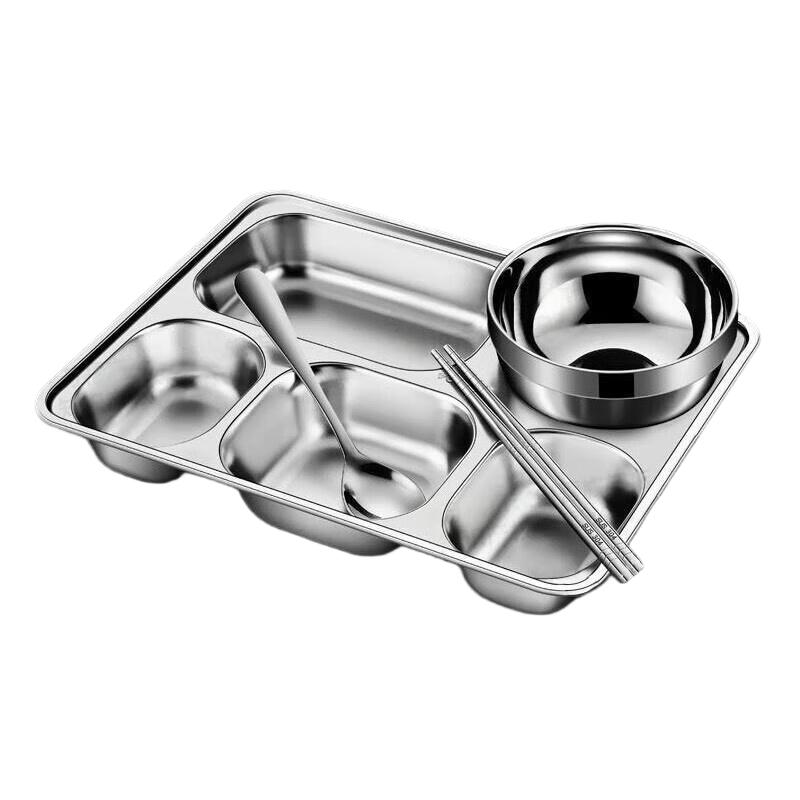 

304 Stainless Steel Divided Meal Tray Set with Utensils