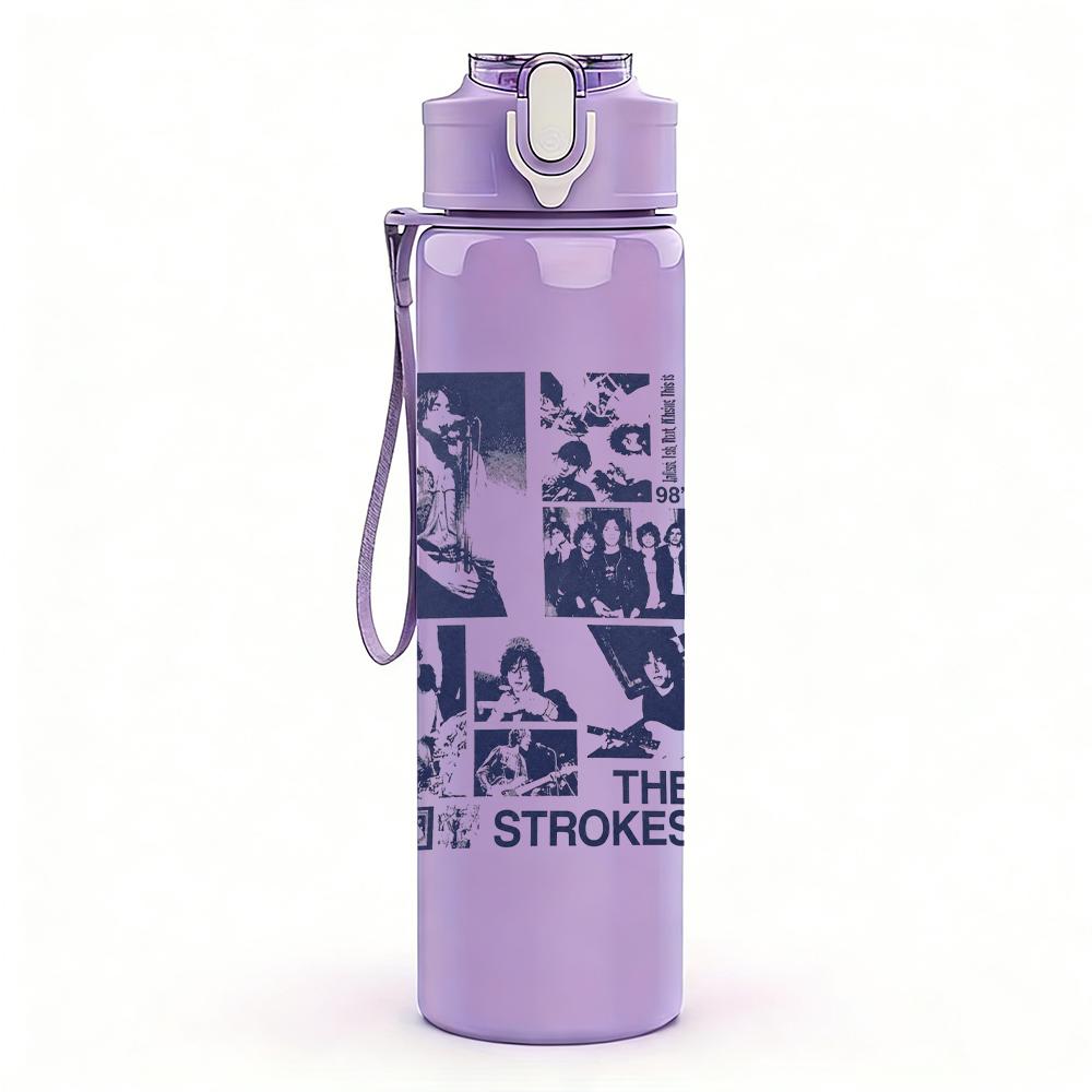 1PC Retro Band Black White Grid Collage Print 750ml Portable Sports Water Bottle Leakproof Gym Outdoor Travel Drink Cup