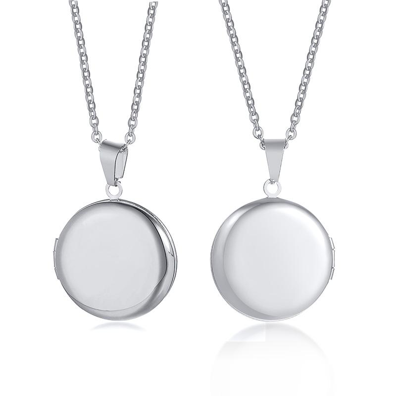 Custom Locket Heart Necklace Pendant Women Photo Picture Engraved Round Circle Stainless Steel Lady Mom Gifts