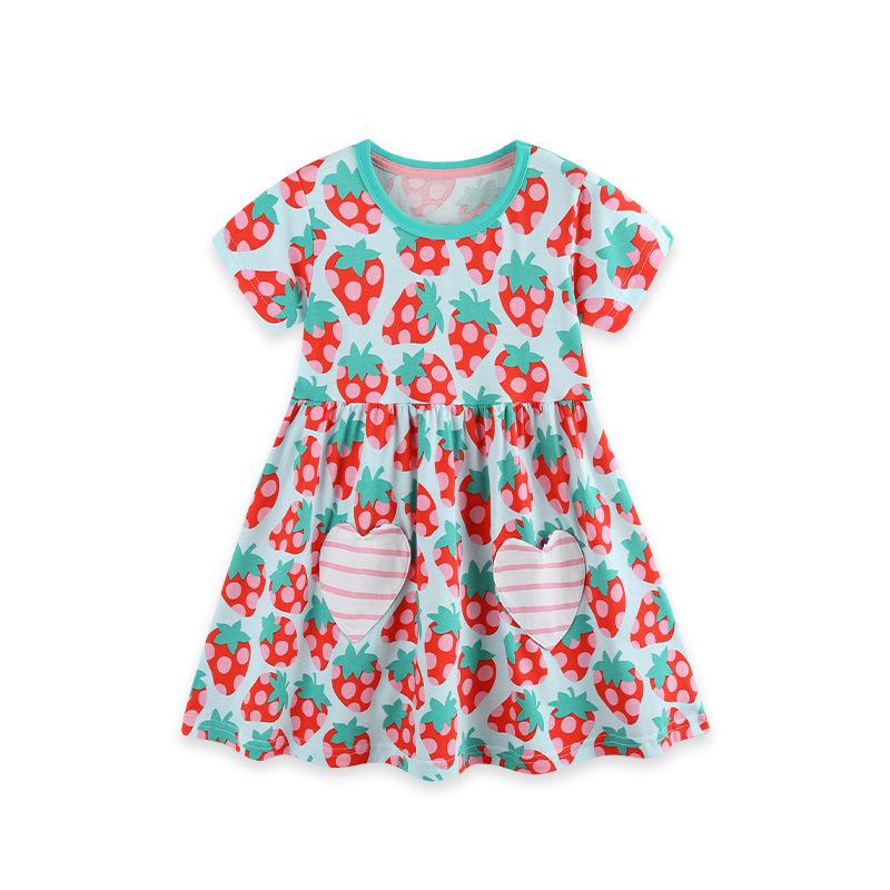 European & American Style Summer Girls Princess Dress with Cartoon Strawberry Print 5Y (115 cm)