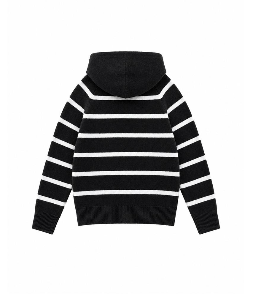 MUAHMUAH Striped Wool Brushed Hoodie Knit [Black]