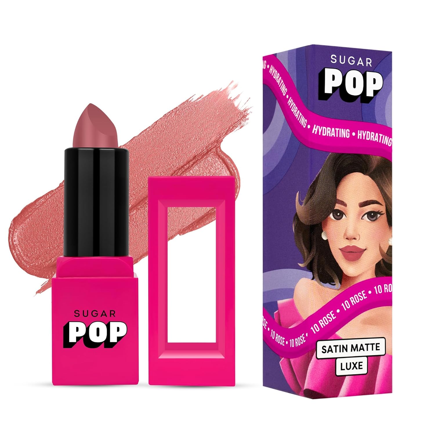 SUGAR POP Сатиновый Матовый Люкс Увлажняющая Помада Насыщенный Пигмент Не Сушит Стойкий Цвет Губ 10 Розовый 1 Упаковка