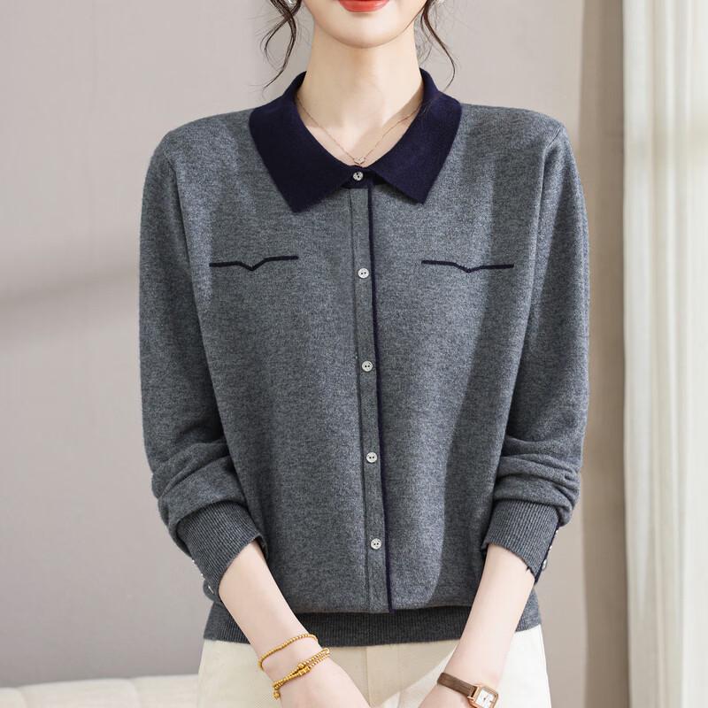 Hengyuanxiang Women's Lapel Knit Wool Sweater