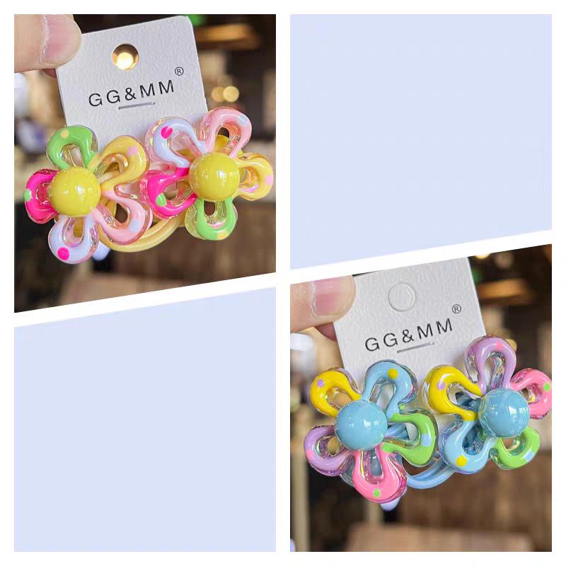 Attache de cheveux Princesse Fleur de Dessin Animé Coréen avec Perles Colorées - Accessoire de Cheveux Élastique Mignon pour Enfants