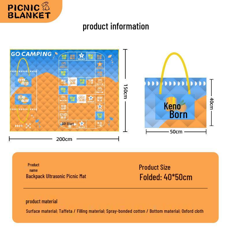 Ultrasonic Waterproof Picnic Mat with Zipper Backpack - Moisture-Proof, Thickened, Foldable, Portable Cushion.
