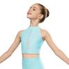 Meisjes Kunstschaats Dans Crop Top Strass Mouwloos Keyhole Rug Vest voor Optreden Gymnastiek Recital
