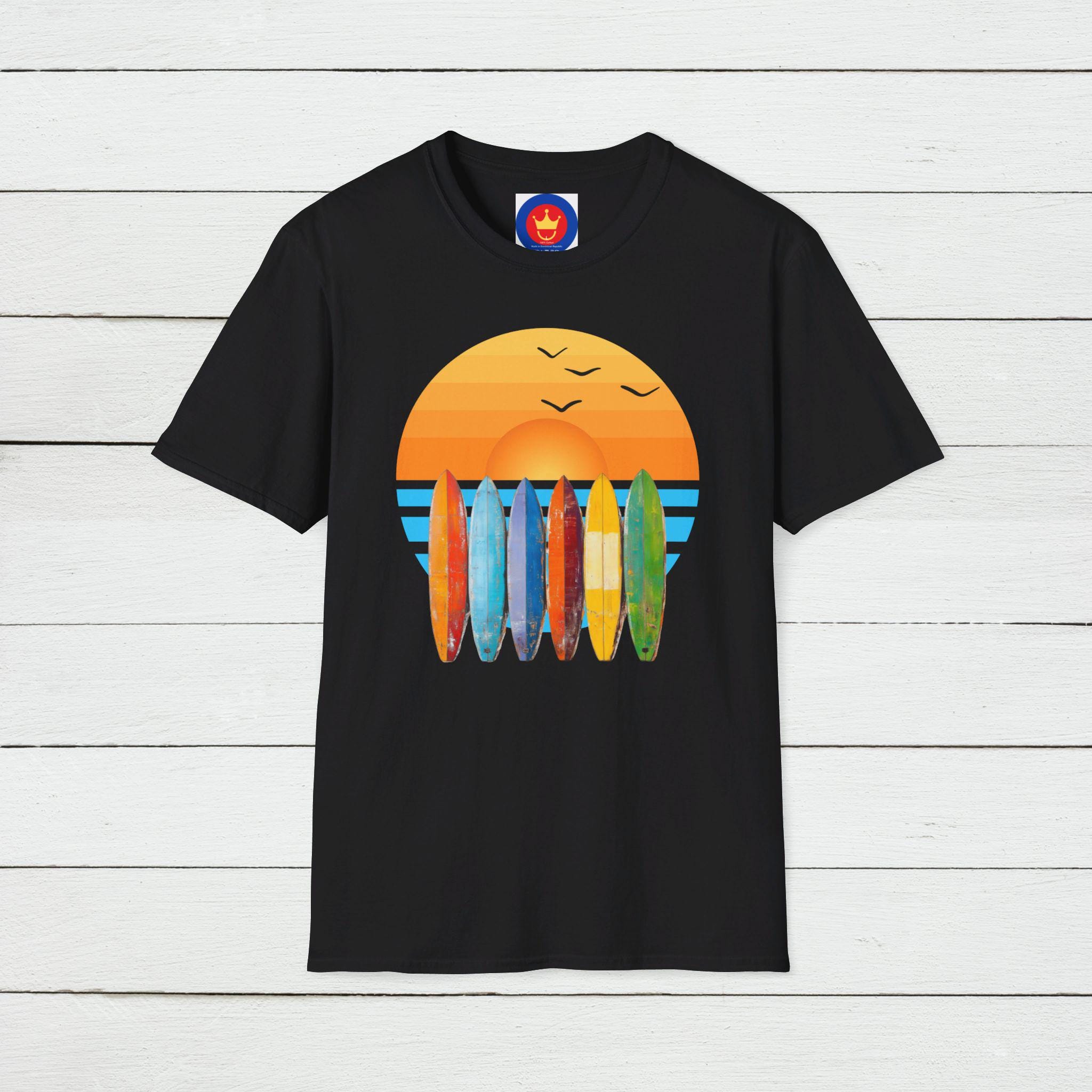 Sunset Surfboard Rainbow Graphic T-shirt S