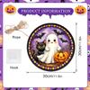 Halloween LED Light Up Hanging Sign Ghost Black Cat Pumpkin Bat Themed Decorative Party Ornament for Indoor Outdoor Display