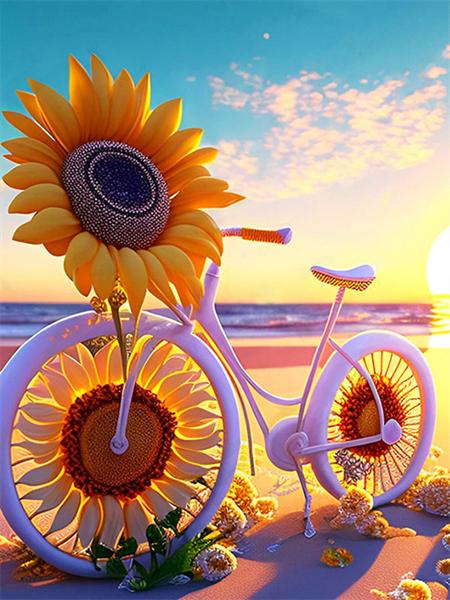 Diamond Painting Full Drill Sunflower Bicycle Home Decor Embroidery Mosaic Sunset Seaside Landscape Crystal Wall Sticker