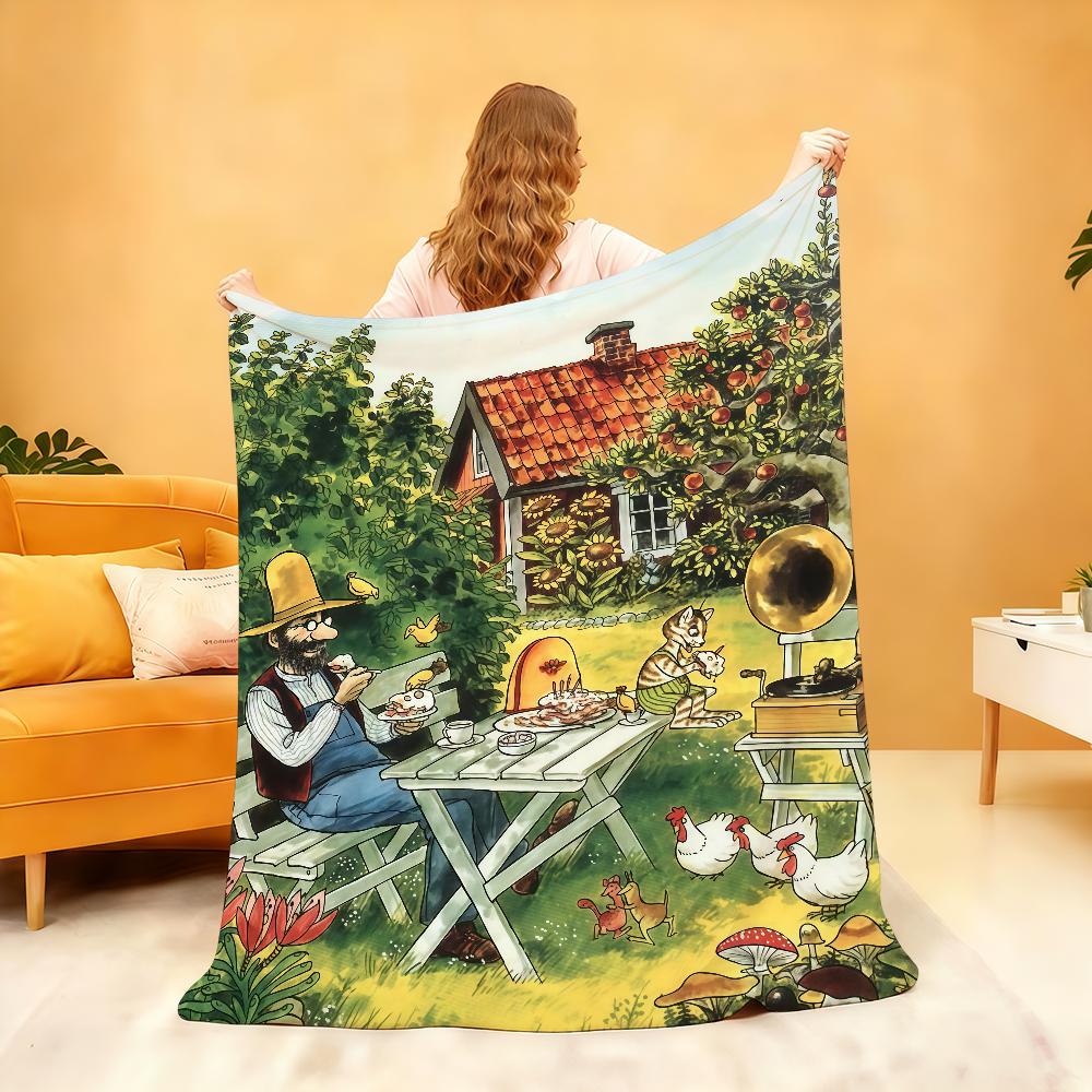 Pettson und Findus Decke Für Weiche Kuscheldecke für Picknick Bett Sofa Zuhause Schlafzimmer Gemütlich Warm Bequem