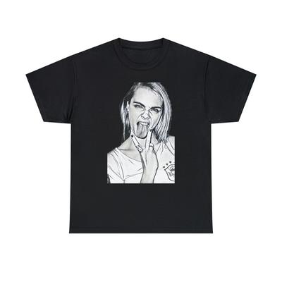 Cara Delevingne Grafikdruck Schwarzweiß Kunst Unisex Schweres Baumwoll-T-Shirt