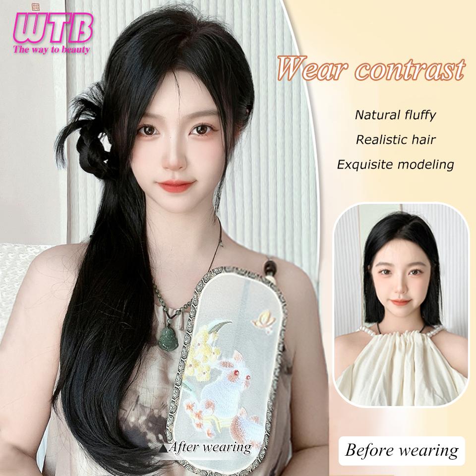 WTB Wig Women's Braid New Chinese Style Grip Clip Gentle Weaving Side Ball Head Low Horsetail Micro Roll Wig