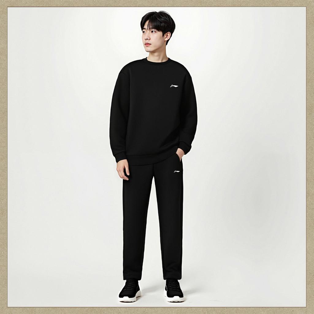 Li-Ning Breathable Simple Versatile Round Neck Comfortable Commuter Sweatshirt Set Men Sweatshirt Set AWEV053-1