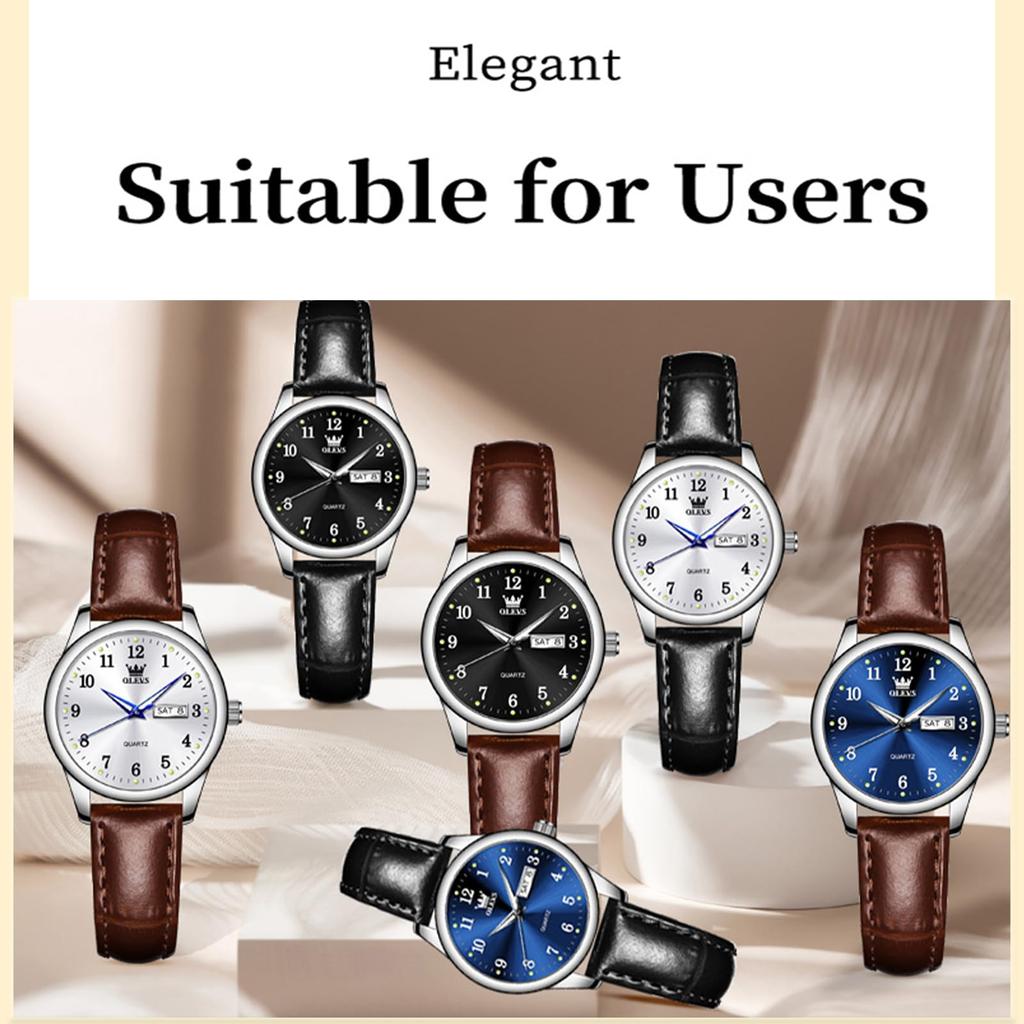 Waterproof OLEVS Popular Arm Watch Analog Quartz Fashion Business Stylish Watch White Dial Cute Watch Leather Strap Watch Lightweight Silver Watch for