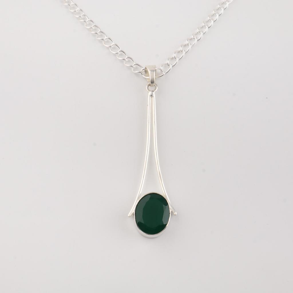 Green Onyx Gemstone 925 Sterling Silver Handmade Jewelry Designer Pendant 1.79" For Women PP-69-23