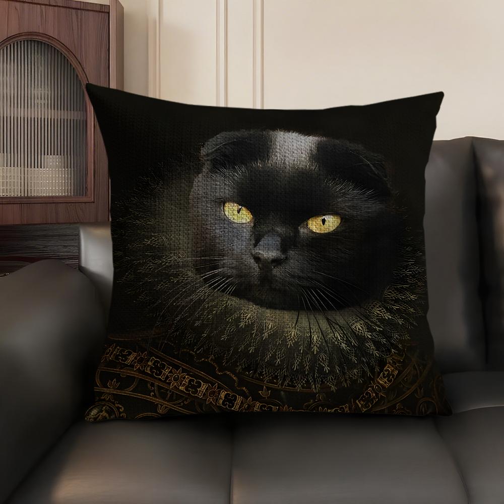 Renaissance Royal Cat Cushion Cover Natural Linen Organic Fabric DoubleSided Printing Sofa Home Decor Gift Pillow Case