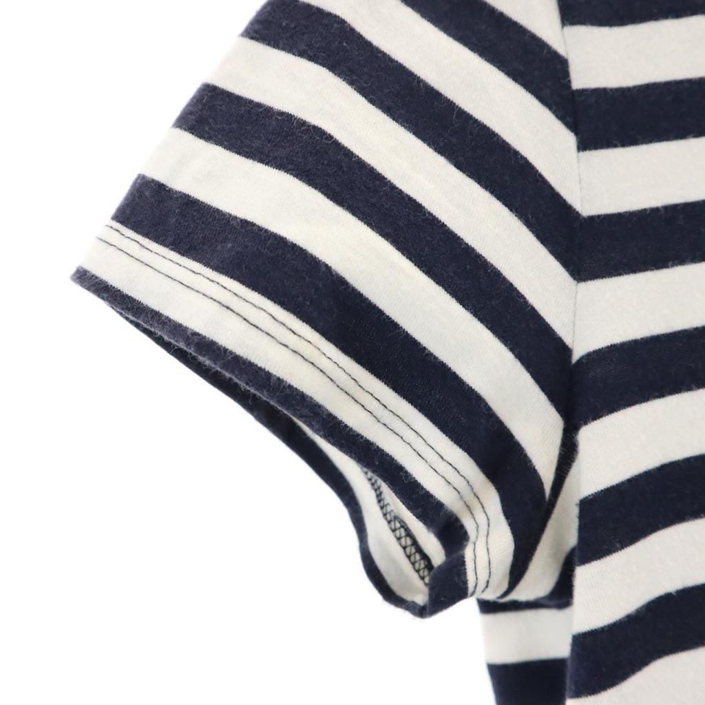 LACOSTE Border Pattern French sleeve V neck T-shirt 36 Navy Women Used
