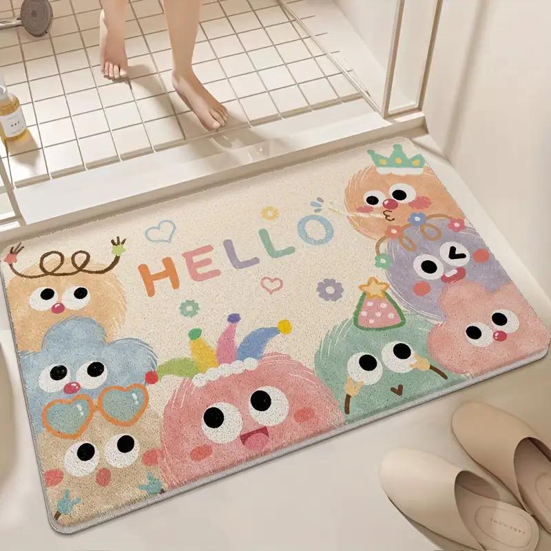 Pastel Character Print Doormat Beige Pink Blue Microfiber Hand Wash Only 80x50cm Decorative Use