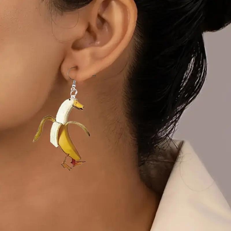 New Design Playful Duck Shaped Banana Earrings Vibrant Acrylic Jewelry Humorous Accessory For Casual Or Party Outfits