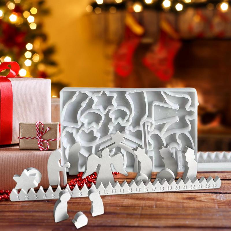 Advent Nativity Scene Silicone Mold Christmas Countdown Advent Calendar Resin Casting Molds Plaster Clay Wax Resin Art Craft