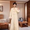 Autumn and Winter New Women's Elegant Slim-looking Vertical Collar Traditional Style Wool Coat with Knee Buckle