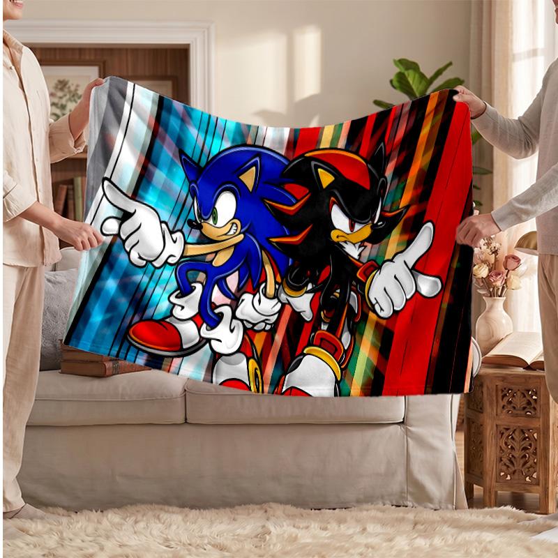 Sonic the Hedgehog Printed Flannel Blanket, Skin Friendly Warm Throw for Indoor Couch Bed Daily Use