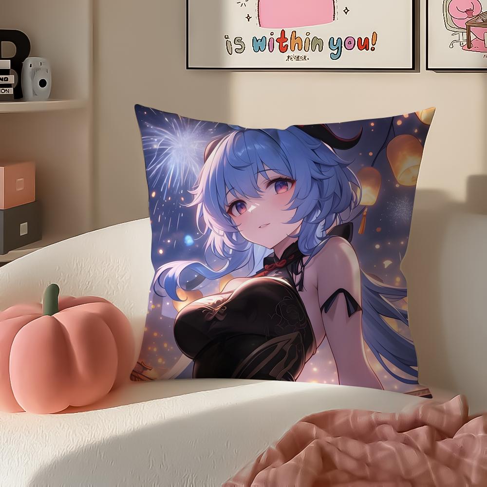 Game Genshin Ganyu Cushion Cover Pillowcase Short Plush Invisible zipper Room Sofa Cushion Cover