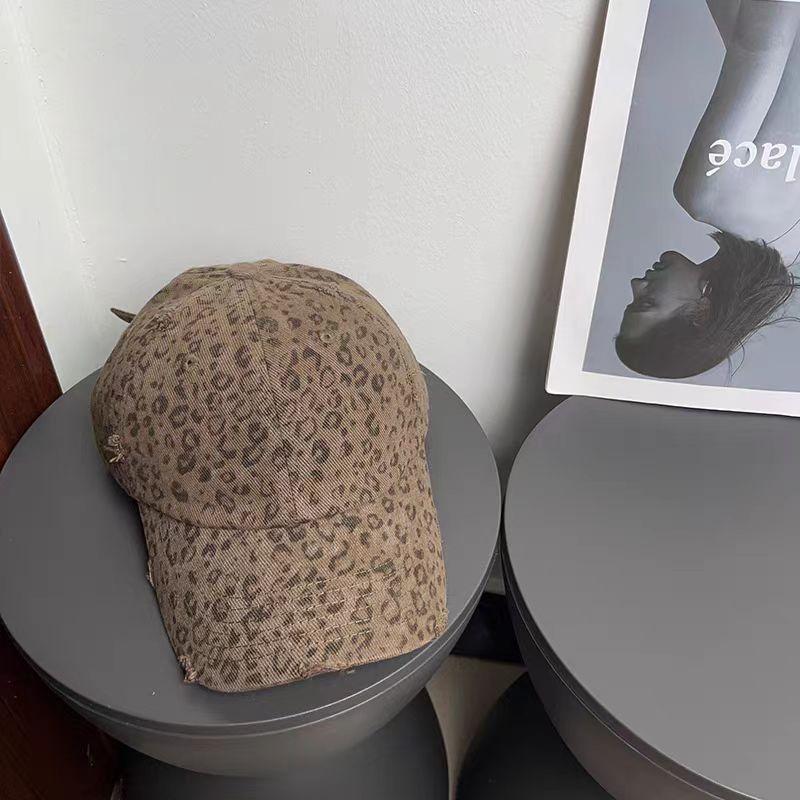 Level 4 Casual Leopard Print Baseball Cap for Women Niche Style Travel Brushed and Distressed Casualeasiest for Match Duck Tongue Hat To Show