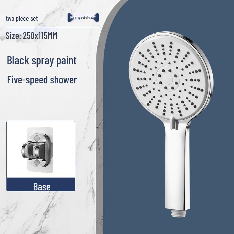 Black Lotus High-Pressure Shower Head with Five Functions and Large Panel