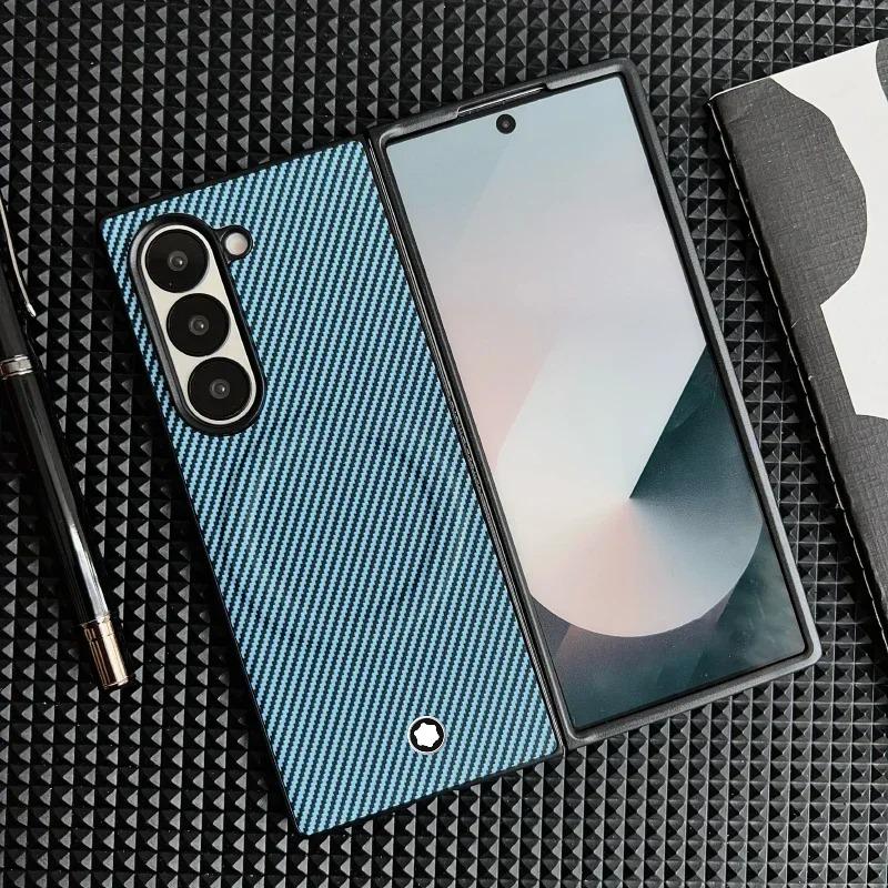 

Роскошный чехол для телефона с магнитным креплением и рисунком из углеродного волокна для Samsung Galaxy Z Fold 7 6 5 4 Magsafe Беспроводная зарядка Защитная крышка Galaxy Z Fold4 синий