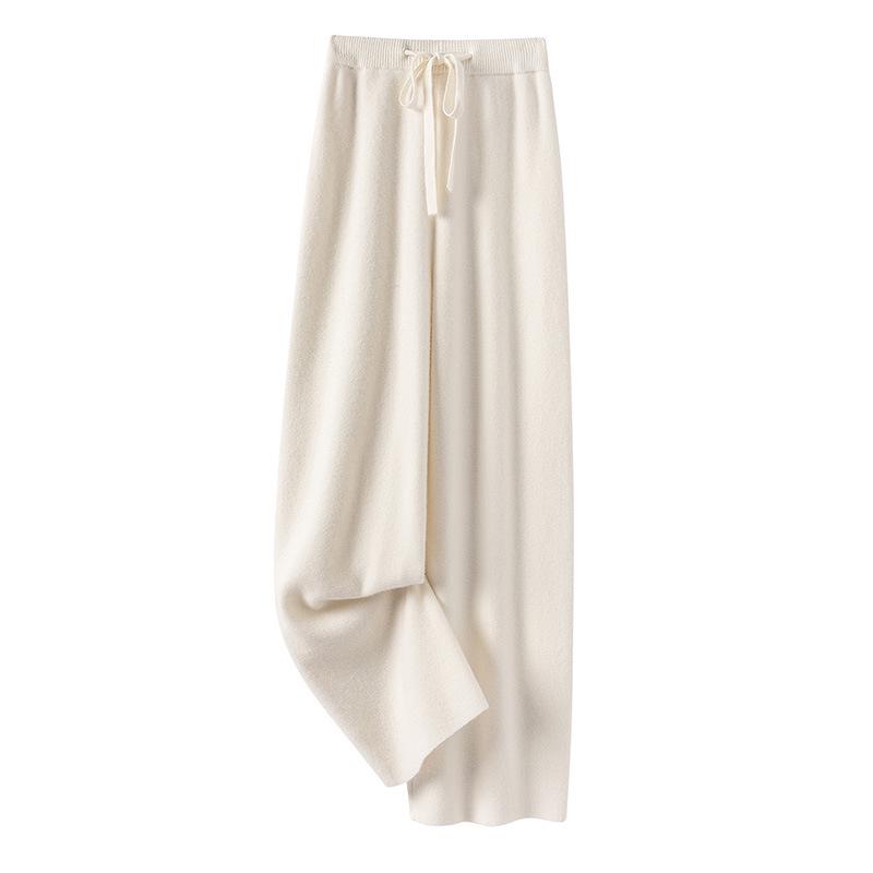 100% Pure Wool Red Elastic Waist Wide-Leg Pants for Autumn/Winter
