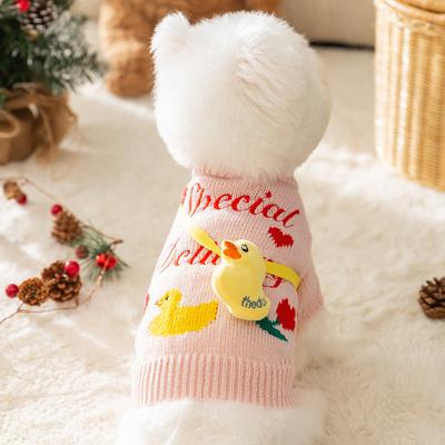 Autumn and Winter Dog Cute Cartoon Duckling Shoulder Bag Sweater Cat Two Feet Pet Dog Clothes Knitted Sweater