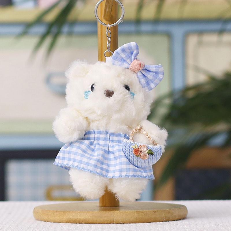 Plush Bear Keychain With Cute Tartan Dress For Gift Gift For All Ages