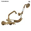 Retro French Copper Wall-Mounted Double Handle Faucet for Kitchen and Balcony.