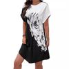 European And American Wish Hipster Crew Neck 3D Flower Print Loose Hem Women'S T-Shirt Dress