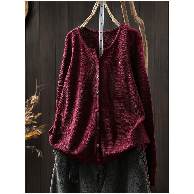 

Solid Color Cardigan Loose Women s Top Fashionable Casual Versatile Knitted Sweater XXXL бордовий