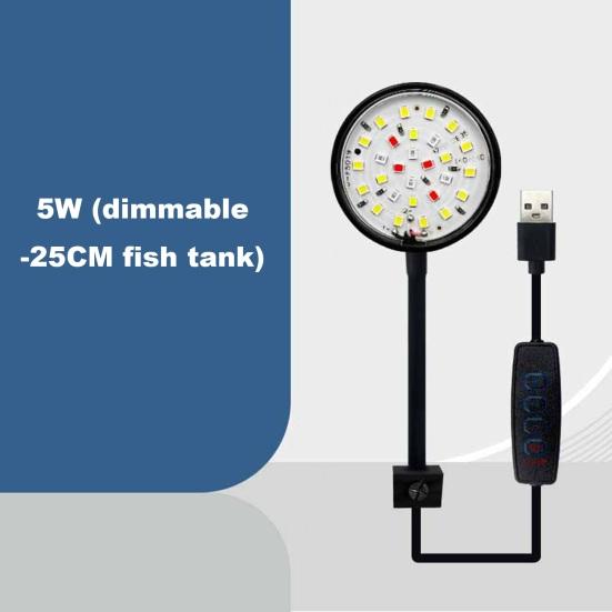 5W/7W Klipová lampa do akvária USB Power LED Full Spectrum Vodotěsné Řasy Okrasné osvětlení Připojení hadice Nastavitelná energeticky úsporná nádrž 360 stupňů
