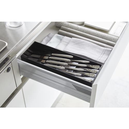 Yamazaki 3D Diagonal Cutlery Case, Black, Approx. W35 x D12 x H5.5cm, Tower Design with Easy-Access Diagonal Dividers, 5414