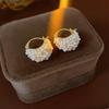 Temperament Court Style Rhinestone Imitation Pearl Basket Hoop Earrings for Women Bride Wedding Ear Clasp Designer Jewelry Gifts